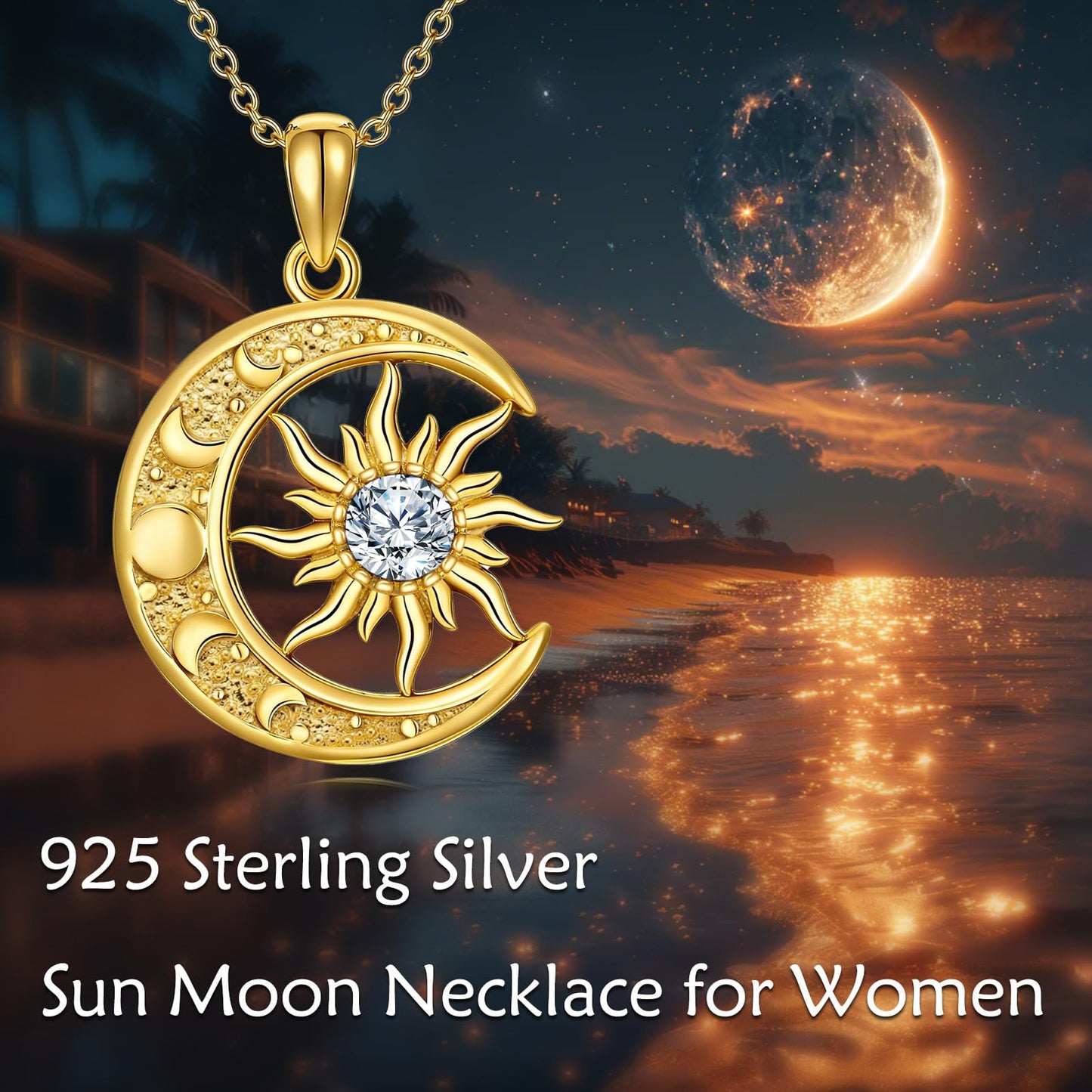 SOACAE Moissanite Moon Sun Necklace 925 Sterling Silver 0.5ct Lab Created Moissanite Pendant Sun and Moon Jewelry Gifts for Women