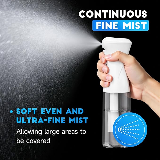 Spray Bottle for Hair, Continuous Ultra Fine Mister Spray Bottle, Refillable Water Sprayer for Hairstyling, Plants, Pets, Cleaning, Skincare (3 Pack 6.8OZ/200ML,White+Pink+Terracotta)