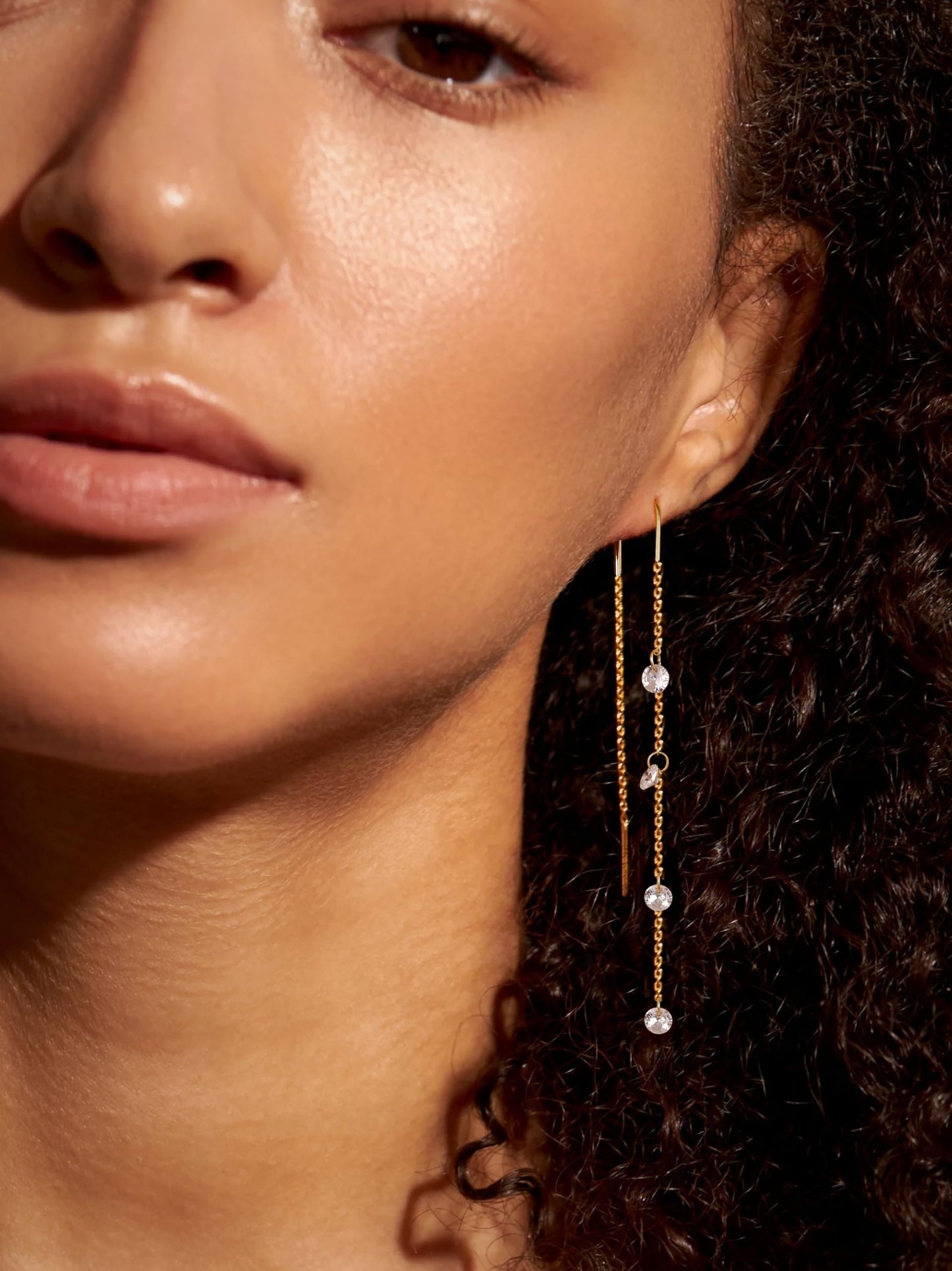 Moodear Dangle Earrings for Women - Trendy 14K Gold Plated Long Chain Earring Non Tarnish Hypoallergenic CZ Drop Earring Dainty Jewelry