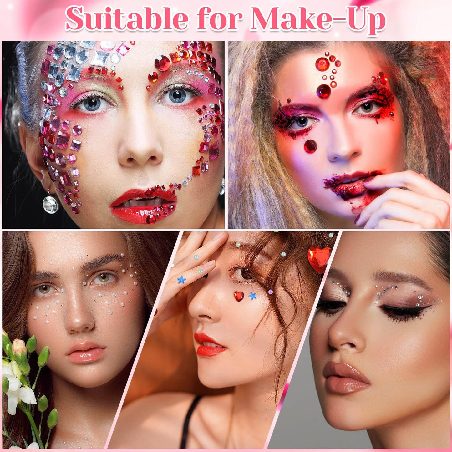 Lezmarket 3600PCS Gem Stickers, Rhinestone Stickers for Crafts, Sticky Pearls Jewels Stick on Gems Self Adhesive Sparkle Embellishments for Decoration