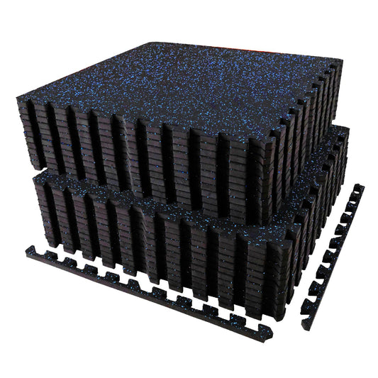 AIRHOP 0.56in Thick 96 Sq Ft Exercise Equipment Mats, 24Tiles Upgraded Rubber Top with High Density EVA Foam, Large Interlocking Puzzle Gym Flooring for Home Gym, Heavy Weight Workout, Black & Blue