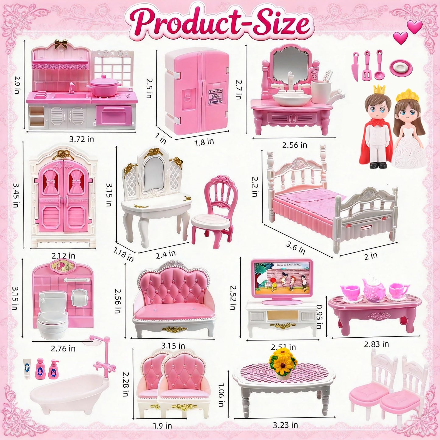 52 Pcs Dollhouse Furniture, Doll House Accessories and Furniture, Kitchen, Bedroom, Living Room, Bathroom Accessories, Miniature Dollhouse Accessories