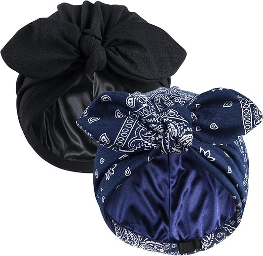 Ababalaya Satin Lined Beanies for Women Chemo Headwear Silky Lined Cotton Sleeping Cap
