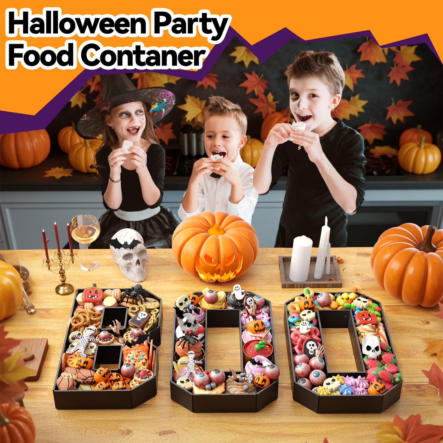 Paready Halloween Charcuterie Letters Boo, 13.78" Fillable Foam Cardboards Boo Black Charcuterie Tray Box for Candy, Treats, Snack, Cupcakes Container for Horror Halloween Party Decorations