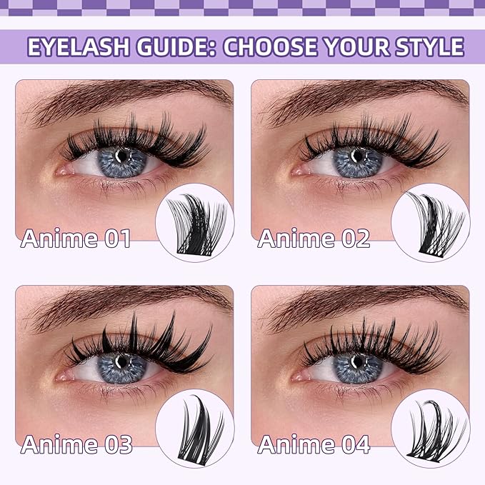 B&Q Manga Lashes Clusters Anime Lashes 8-18mm Mixed 144pcs Eyelash extension Manga Style Lash Feature Side Spike Cat Eye Eyelash Clusters Perfect Choice for Beginners at Home (Lash-Anime 02)