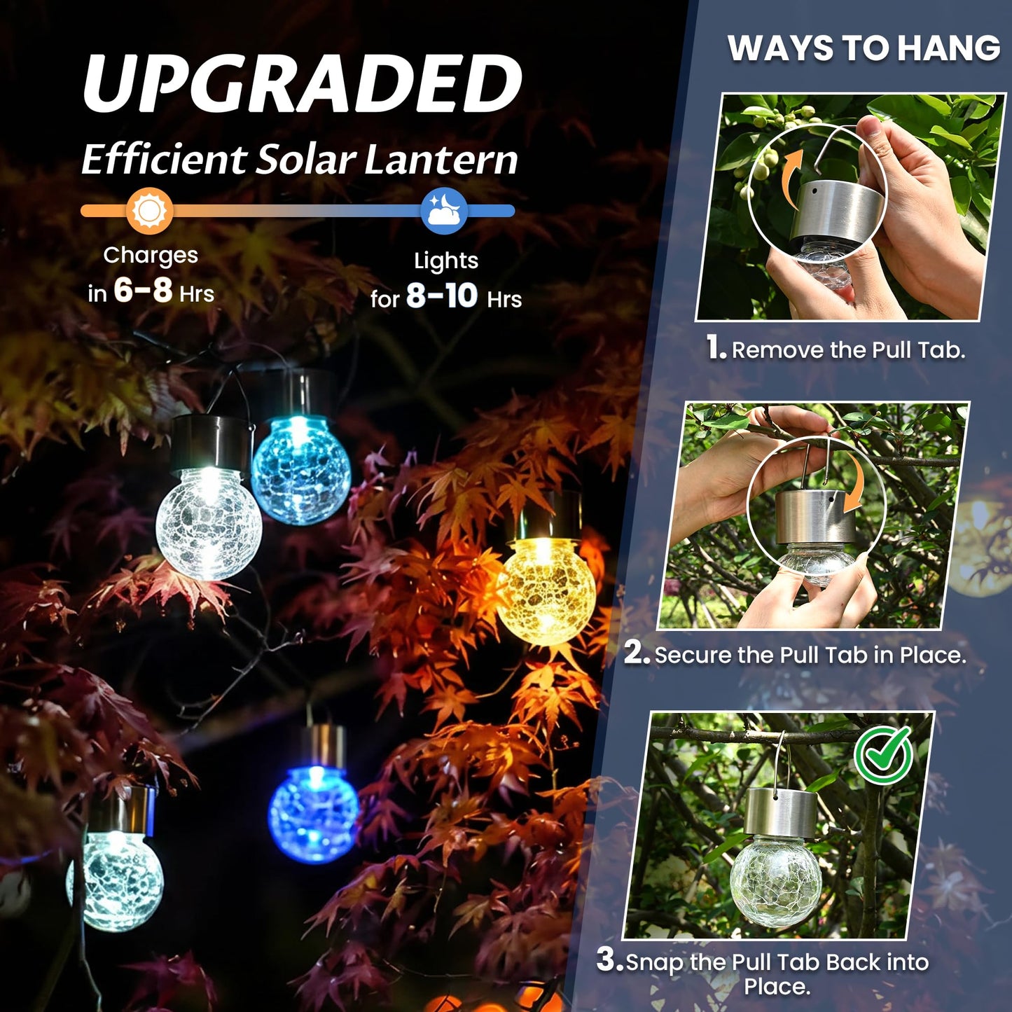 GIGALUMI Solar Lights Outdoor Waterproof, 12 Pack Solar Hanging Lights Garden Decor, Gifts for Women, Solar Outdoor Lantern Waterproof Cracked Glass for Yard, Fence, Tree(Warm White)