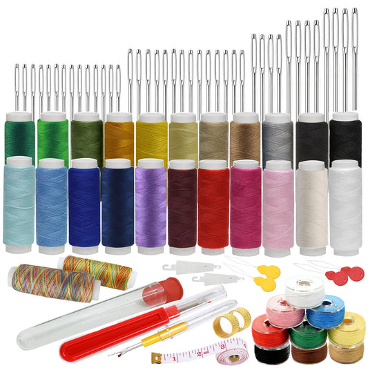 84PCS Sewing Kit 5 Size Big Eye Stainless Steel Needles for Hand Sewing Needle and Thread Kit with Threaders, Bobbins,Thimbles,Seam Rippers Accessories and Supplies Tools for Adults Beginners