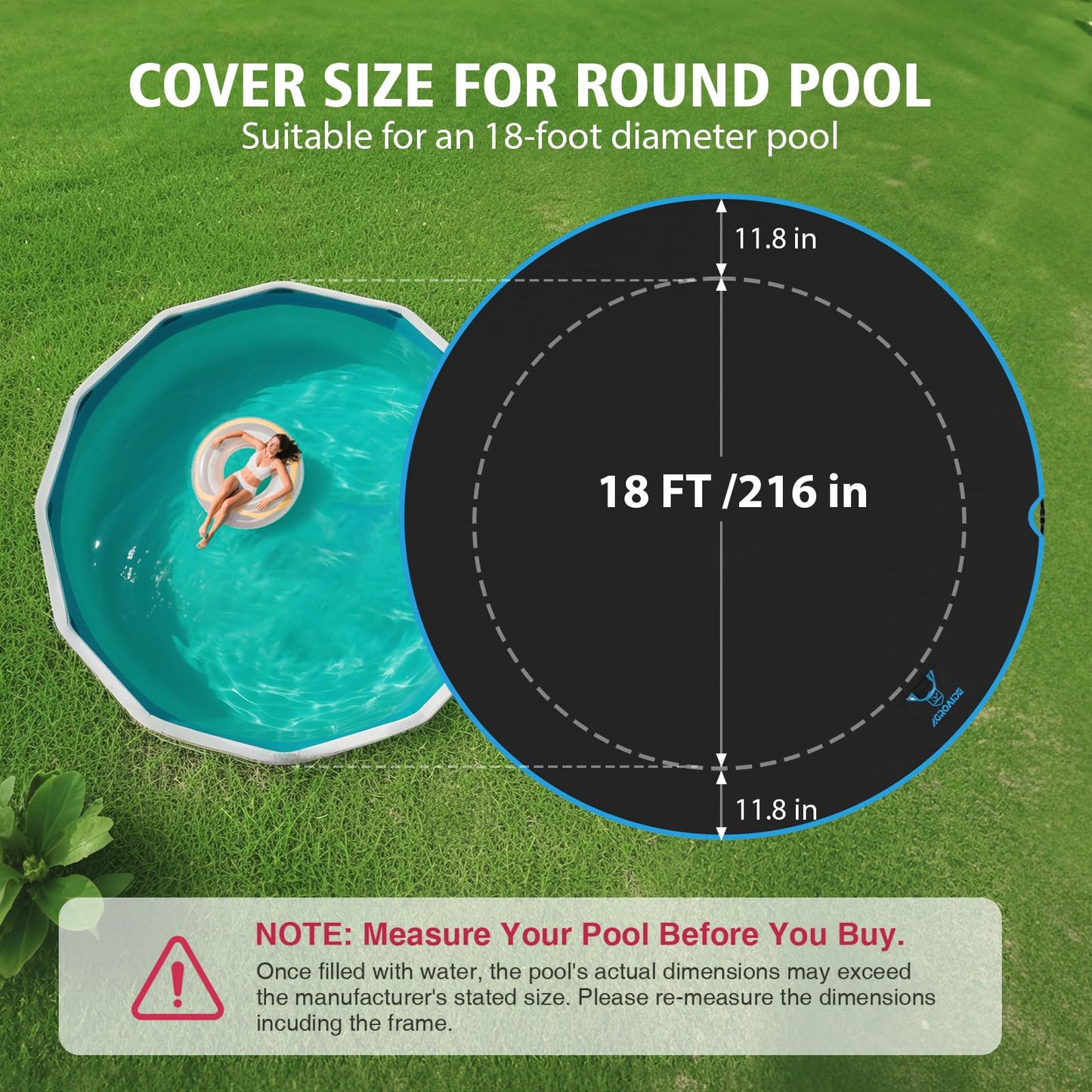 AGROAIDE 18ft Above Ground Pool Cover with Ratchet Tie Downs, 420D Oxford Fabric for All Season Use - Tear Resistant, UV & Dust Proof