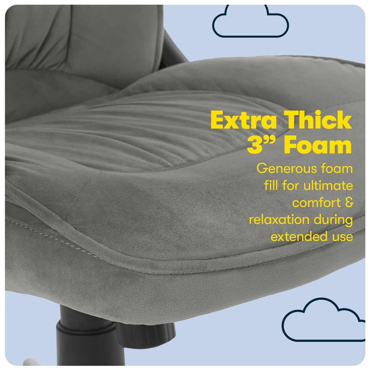 Serta Hannah Executive Home Office Desk Chair, Ergonomic Mid-Back with Lumbar Support, Firm Seat Cushion, Layered Body Pillows, Padded Armrests, Swivel Base, Easy Assembly, Microfiber, Black/Grey