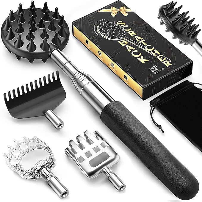 TUKUOS Telescoping Back Scratcher with 5Pcs Detachable Heads, Valentines Day Gifts for Him Men, Larger Scratching Tips, Anniversary Birthday Gifts for Men Women Back Scratcher for Men/Dad/Women/Adults