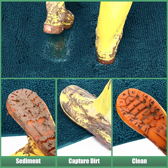 IM HOME Chenille Absorbent Outdoor Doormat 71" x 25", Washable Muddy Door Mats for Dog Non Slip Heavy Indoor Doormat Soft Front Inside Doormats for Entryway, Mud Dog Paws, Patio Teal Blue