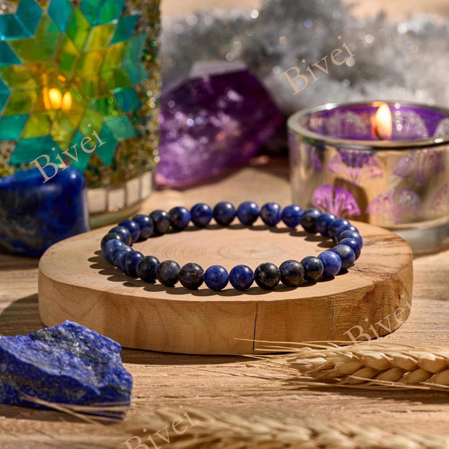 Bivei Sodalite - Logical Thinking - 6mm Beaded Bracelets for Women Handmade Semi Precious Natural Stone Stretch Elastic Jewelry for Women Yoga Protection Gifts