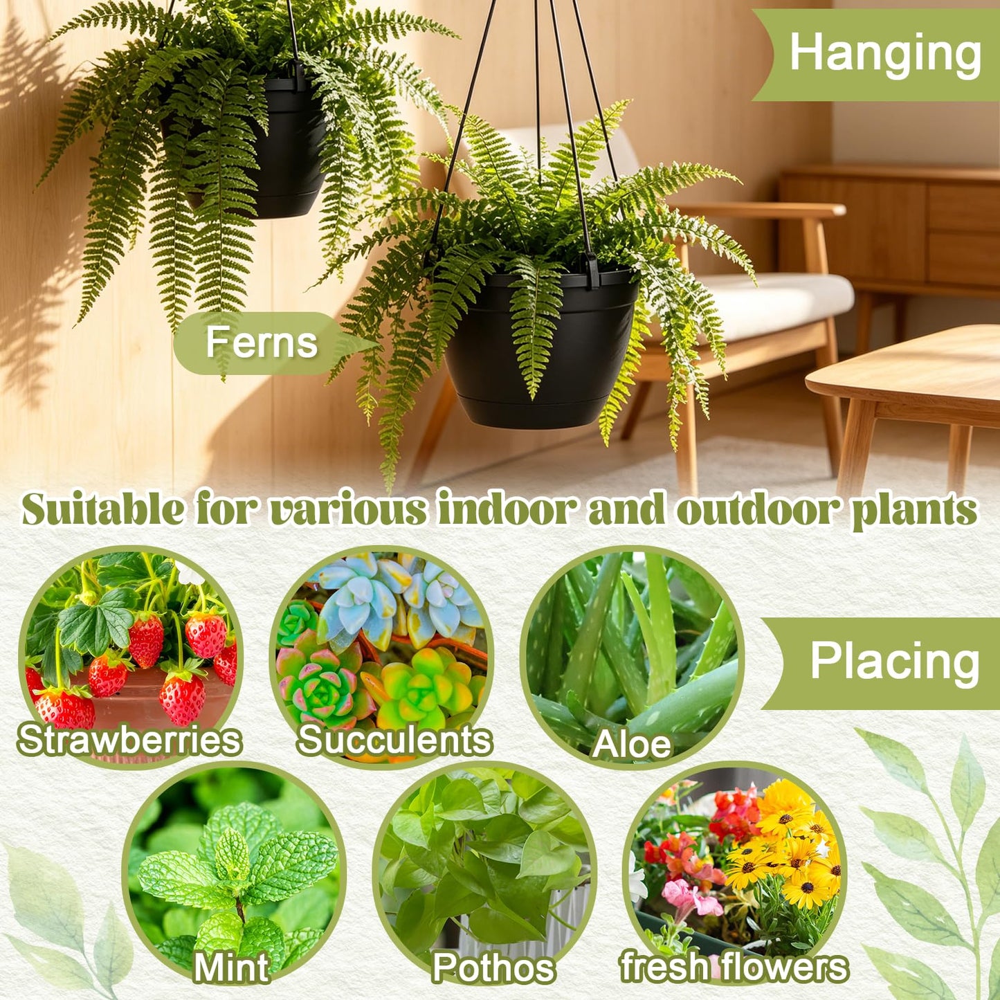Roshtia 50 Pcs 6.3 Inch Plastic Hanging Pots for Plants Bulk with Hooks Hanging Basket Planters Pots Drainage Tray Nursery Planter Holder for Outdoor Indoor Plants Flowers Garden Balcony Porch Black