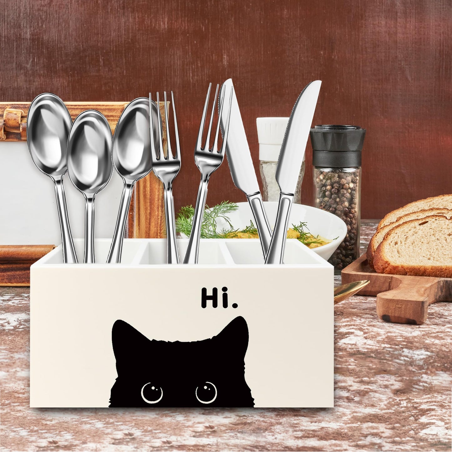 QZQE Funny Black Cat Pen Pencil Holder Organizer for Desk, Black Cat Lovers Gifts for Women Men Wooden Box Signs Decorations for Home Office Desk Tabletop, Gifts for Pet Lover