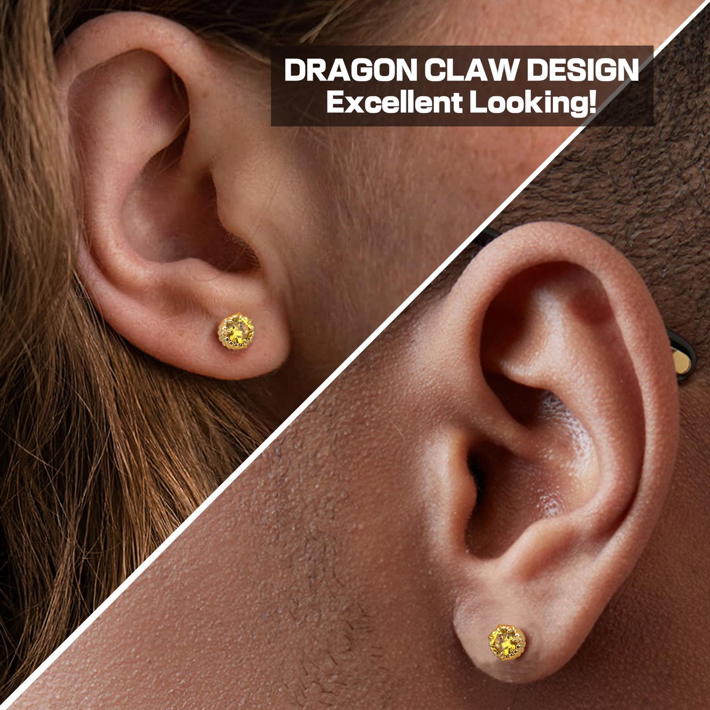 GEMQUEEN Magnetic Earrings for Men Women - 5A Shiny CZ Dragon Claw Punk Hypoallergenic Stainless Steel Non Piercing Clip on Fake Earrings Studs 5MM Not Easy to Fall