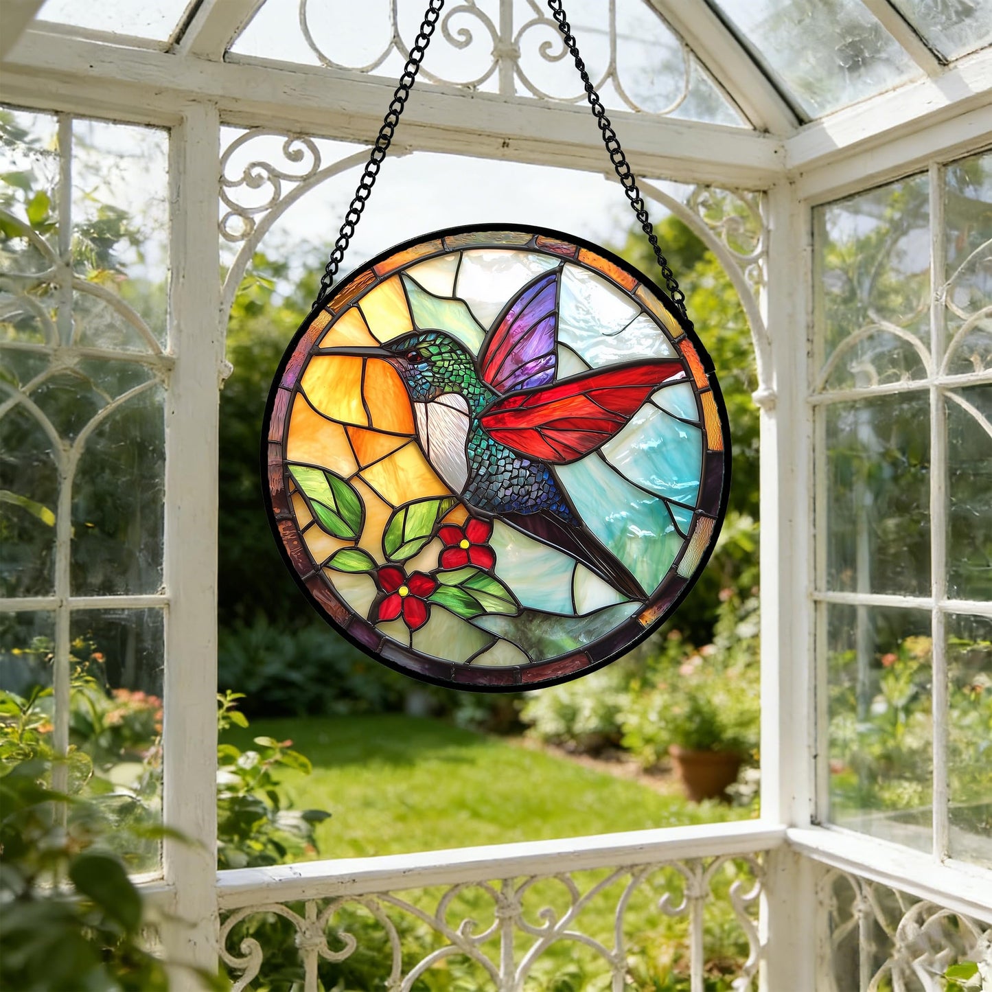 DASTOLL Stained Glass Window Hanging, Hummingbird Gifts Sun Catchers Diamond Glass Panel Hangings Birds Suncatcher Decor for Birthday for Women, Men, Wife, Aunt, and Mom 9.8X9.8IN