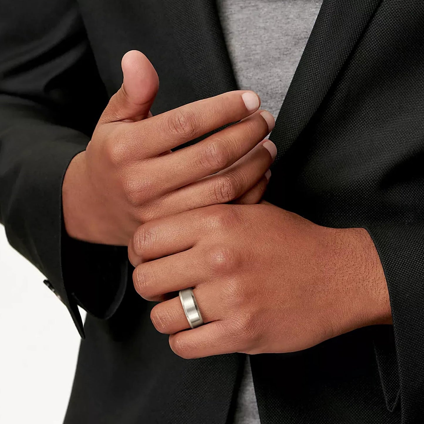 Jstyle Stainless Steel Rings for Men Women 8MM Wedding Band Rings Matte Surface - Beveled Polished Edge Mens Ring Size 10 Silver Plated Ring for Men