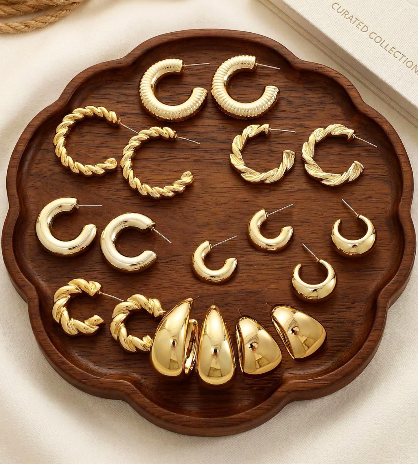10 Pairs Chunky Gold Earrings for Women, Hypoallergenic Statement Hoops Earring for Multipack, Trendy Gold Chunky Hoop Earrings Jewelry for Gift (F-9 Pairs Gold)