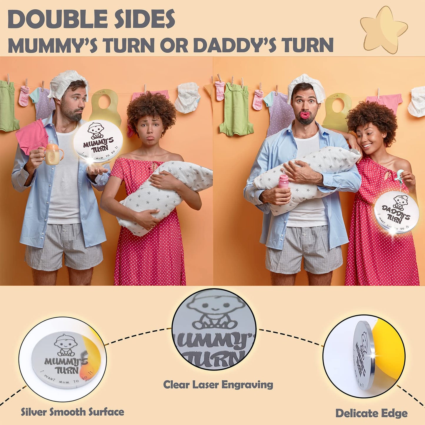 New Baby Gifts for New Parents Mom Daddy Funny Double-Sided Silver Decision Coin with Handmade Wooden Box Pregnant Gifts for First Time Moms Keepsake for Baby Memory