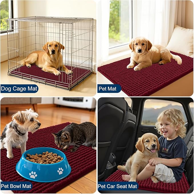 OLANLY Dog Door Mat for Muddy Paws 47x20, Ultra Absorbent Chenille Mud Doormat, Non-Slip Washable and Dirt Trapping Doormat for Indoor Entryway, Quick-Dry Indoor Pet Bed Mats for Dogs, Burgundy