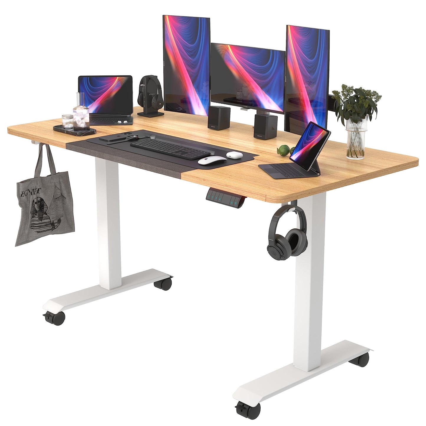 Monomi Electric Standing Desk, 55'' Height Adjustable Ergonomic Home Office Sit Stand Up Desk with Wheels, 3 Memory Preset Computer Table, Natural