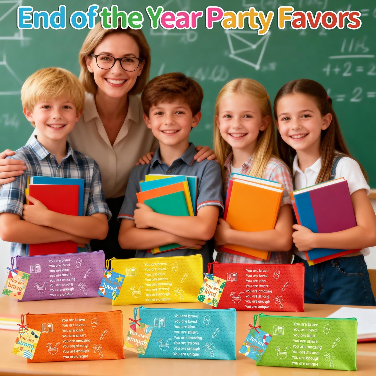 30 Sets 62Pcs End of Year Student Gifts from Teacher, Inspirational Rainbow Pencil Pouches Bulk, Summer Greeting Cards with Ribbons, Perfect for Classroom Rewards, Graduation and Summer Party Gifts