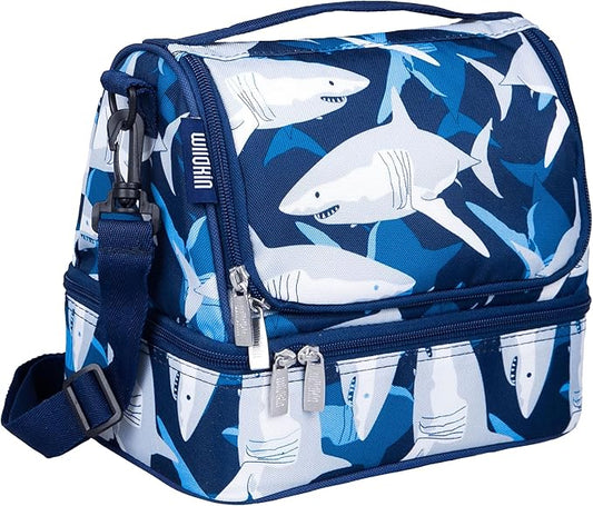 Wildkin Kids Two Compartment Insulated Lunch Bag – Keeps Food Hot or Cold, Easy-Clean Lining, Leak-Resistant & BPA-Free – Boys & Girls, Ideal for School, Travel & Daycare – Sharks