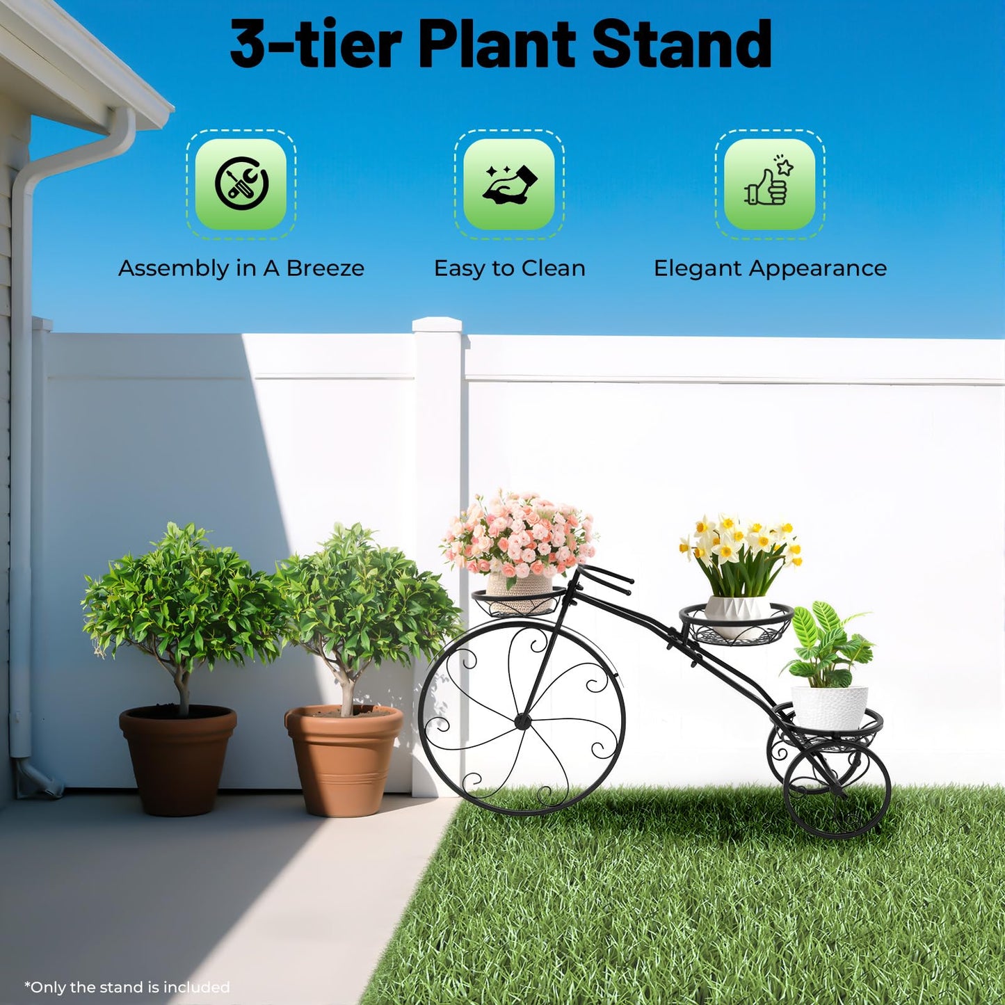 SanBouSi Large Bicycle Plant Stand Metal Flower Pot Cart Holder Patio Stand Bike Plant Stand Outdoor Garden Decoration Plant Lover Gifts for Women, Black