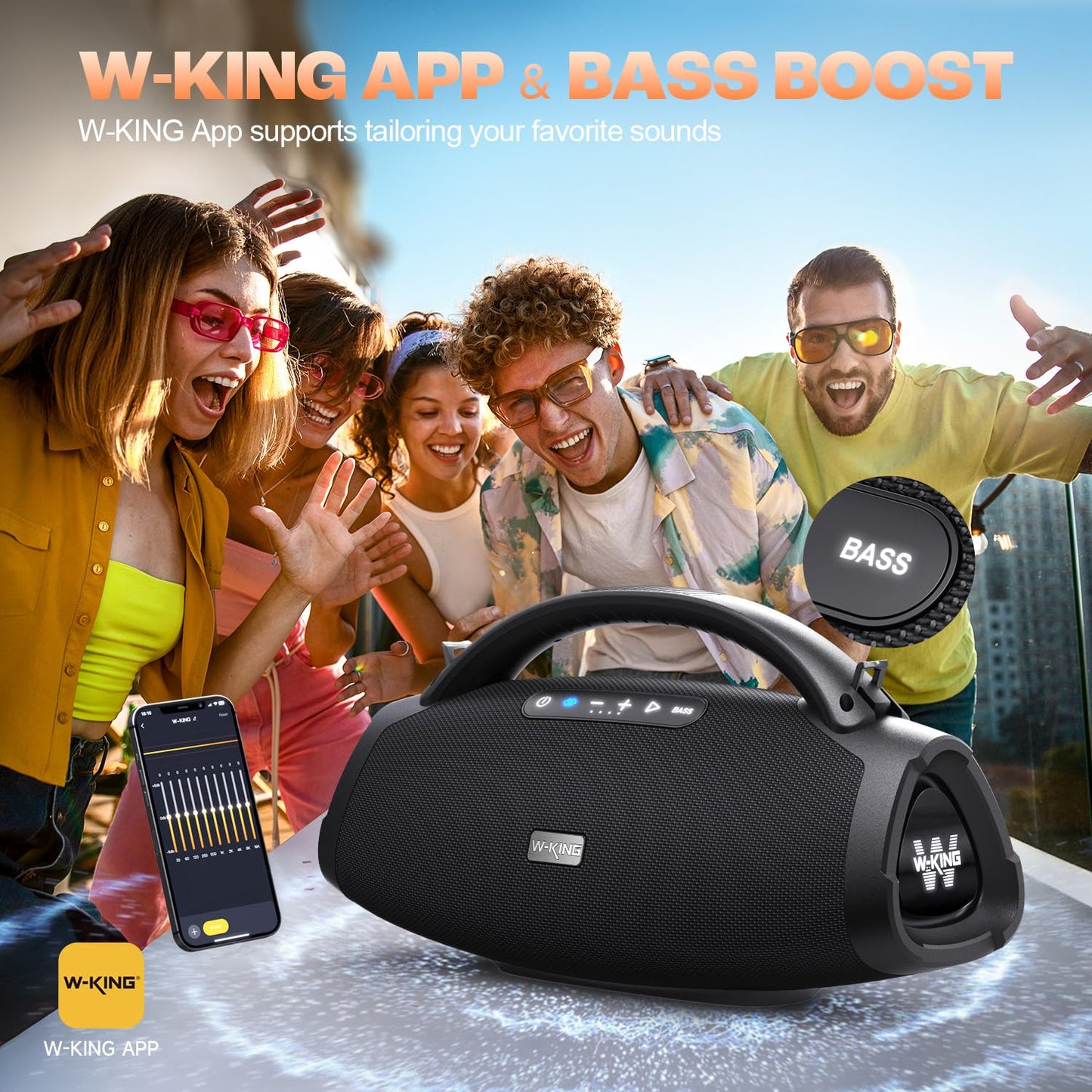 330W PEAK Loudest Boom Box X20, 7.5" Subwoofer, 2.1Ch, IPX7 Waterproof 200W RMS Party Bluetooth Speaker, Hi-Fi, Large Wireless Speakers, BT5.4, EQ APP, Fast Charge, Guitar-in,Massive Bass for Outdoors