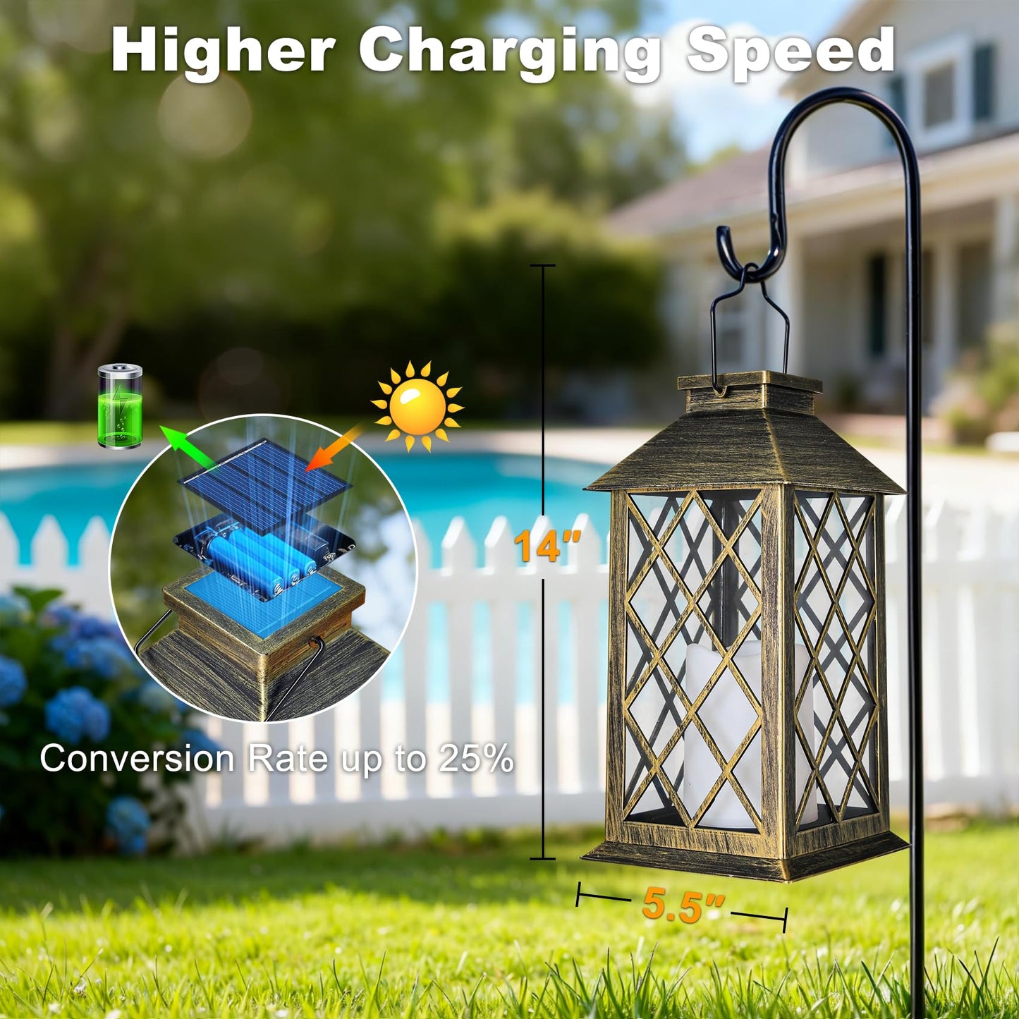 TAKE ME 14" Solar Lanterns Outdoor Waterproof Garden Lanterns Flameless Candle Mission Lights for Table,Outdoor,Party Mothers Day Gifts ( 2 Packs Brush-Painted Antique Bronze Color)