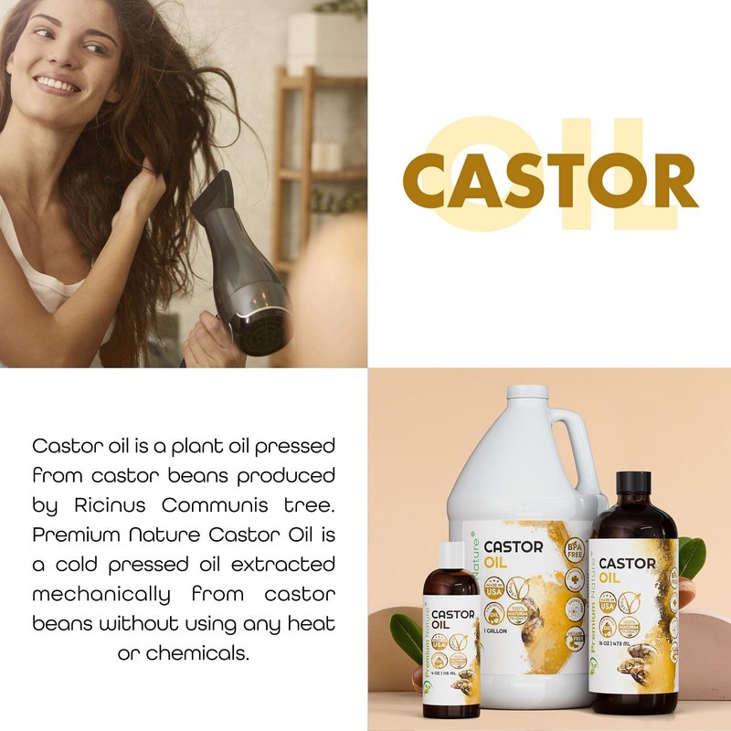 Castor Oil Pure Carrier Oil - Cold Pressed Castor Oil for Essential Oils Mixing Natural Skin Moisturizer Body & Face, Eyelash Caster Oil, Eyelashes Eyebrows Lash & Hair Growth Serum 1 Gallon