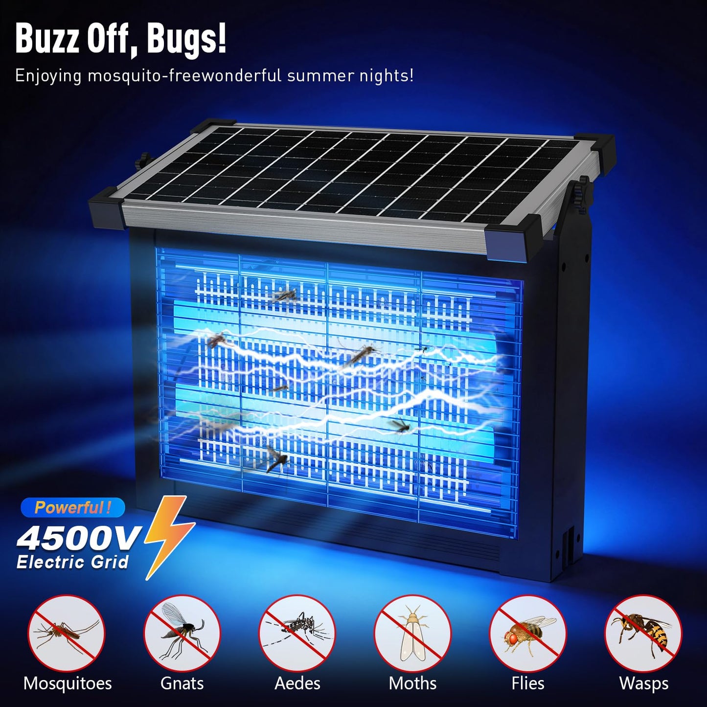 Solar Bug Zapper Outdoor Waterproof, Mosquito Zapper USB-C Rechargeable Solar Bug Zapper Outdoor, 4500V Electric Bug Zapper, Mosquito Trap Fly Zapper Killer for Patio Garden Backyard Camping Garage