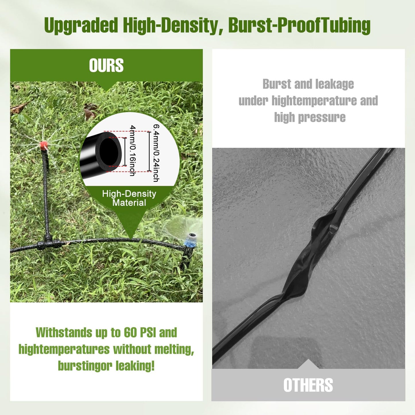 50FT 1/4 Inch Drip Irrigation Tubing with 5 Pack Push-to-Connect 1/4" Tee Connectors, Distribution Drip Line Hose & Universal Tee Fitting, for Drip Irrigation Parts or Drip System and Misting System