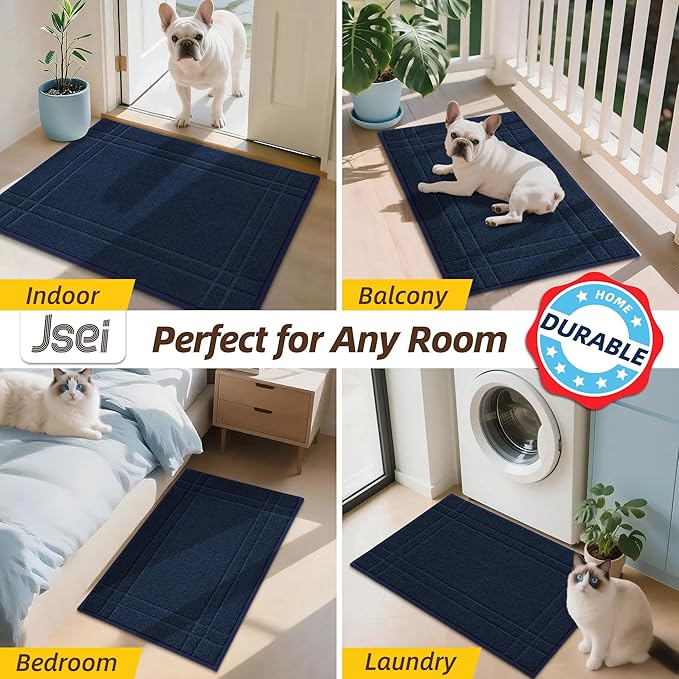 JSEI Entryway Rugs Doormat 32"x48", Non-Slip Dirt Trapper Door Mats Indoor, Washable Absorbent and Stain Resist Welcome Floor Mat for Front Door, Dog Door Mat, Dirty Wet Shoes & Paws, Navy Blue