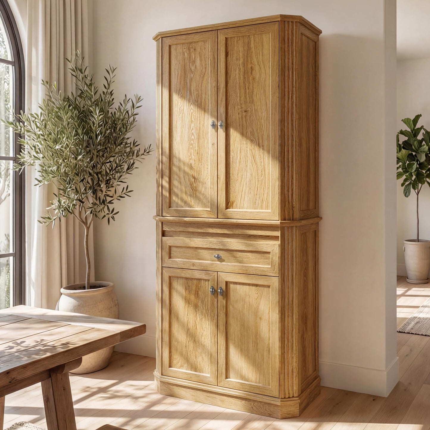AMBERHAUS 72.2" Tall Kitchen Pantry Storage Cabinet with Doors, Farmhouse Storage Cabinet with Drawers, Adjustable Shelves and Pull-Out Shelves, Oak Wood Pantry Cupboard for Kitchen, Dining Room