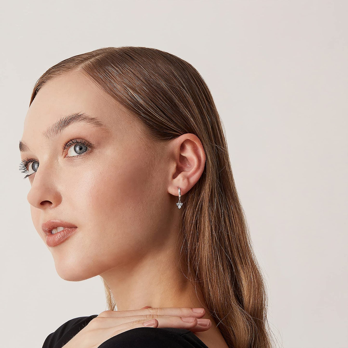 PAVOI Rhodium Plated 925 Sterling Silver Post Dangle Huggie Hoop Earrings For Women - Trendy Cubic Zirconia Cluster Hoop Earrings - Small Hinged Huggies