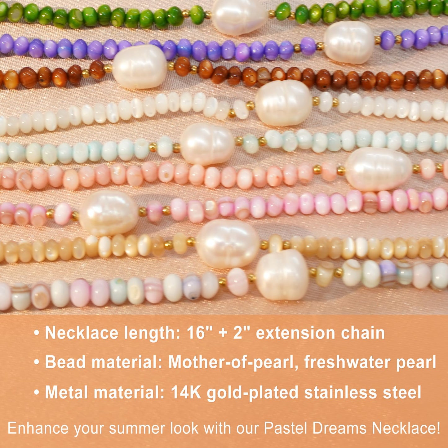 ERNAULO Beaded Necklaces for Women Seashell Beach Necklace with Freshwater Pearl 14K Gold Plated Boho Summer Handmade Jewelry CK-Seashell-beige