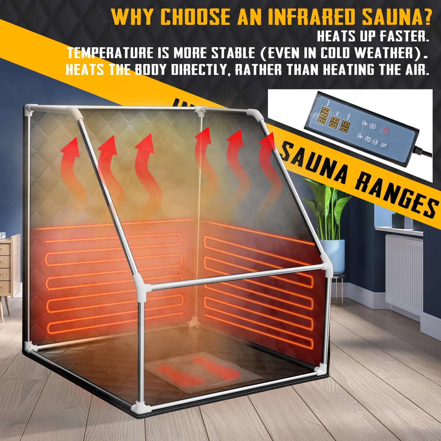 ouluu Infrared Saunas for Home, Portable Dry Sauna with Heating Foot Pad, Infrared Sauna with Sauna Chair, 2.6’ x 2.6’ x 3.5’, Black and Blue