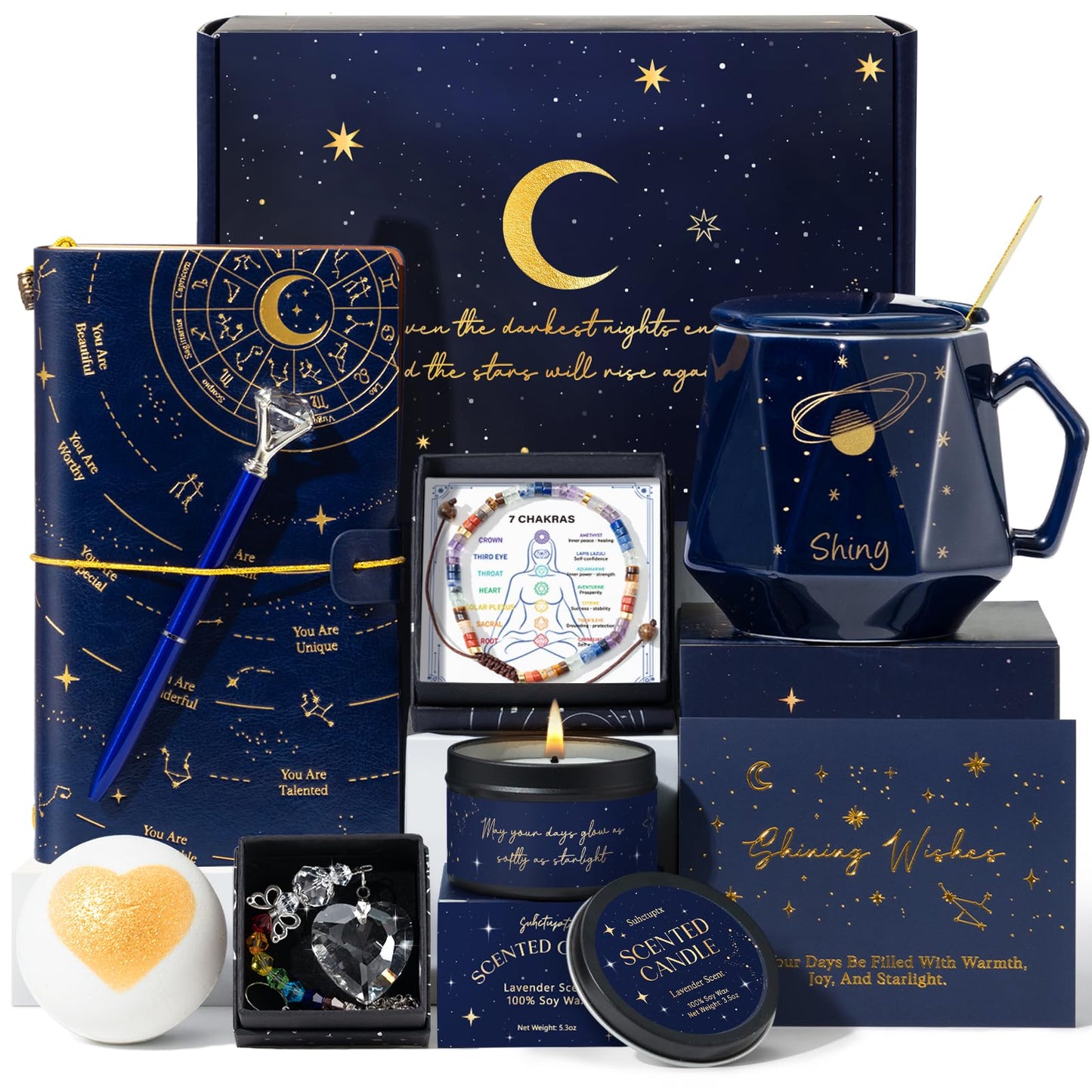 Good Luck Gifts, Encouragement New Beginnings Gift Baskets for Women w/Crystal Healing Bracelets, Galaxy Thinking of You, Farewell, Get Well, Graduation Gifts for Friend Her Friendship Coworker