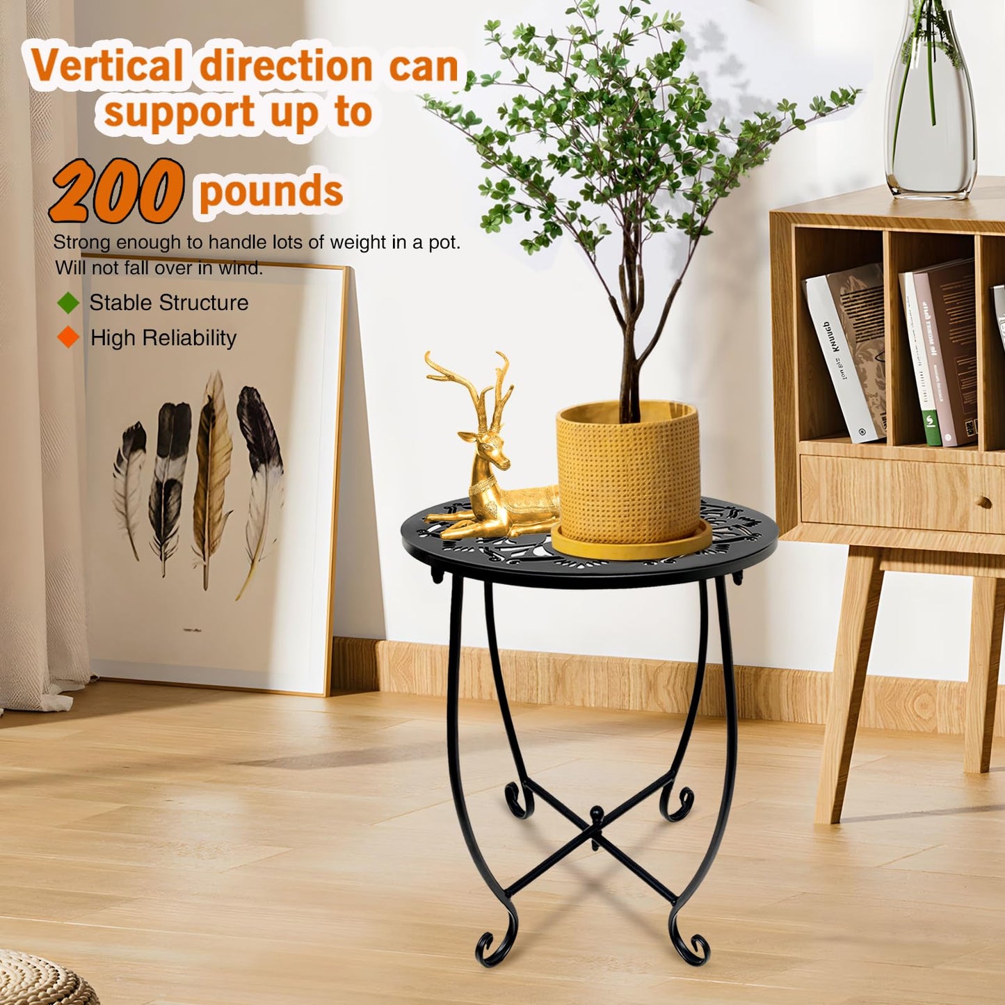 Fashion&cool Outdoor Side Tables, 14 Inch Rust-Resistant Metal Side Table for Outdoor, Round End Table Side Table for Patio Yard Porch Balcony Garden Bedside, Plant Stand (Black)