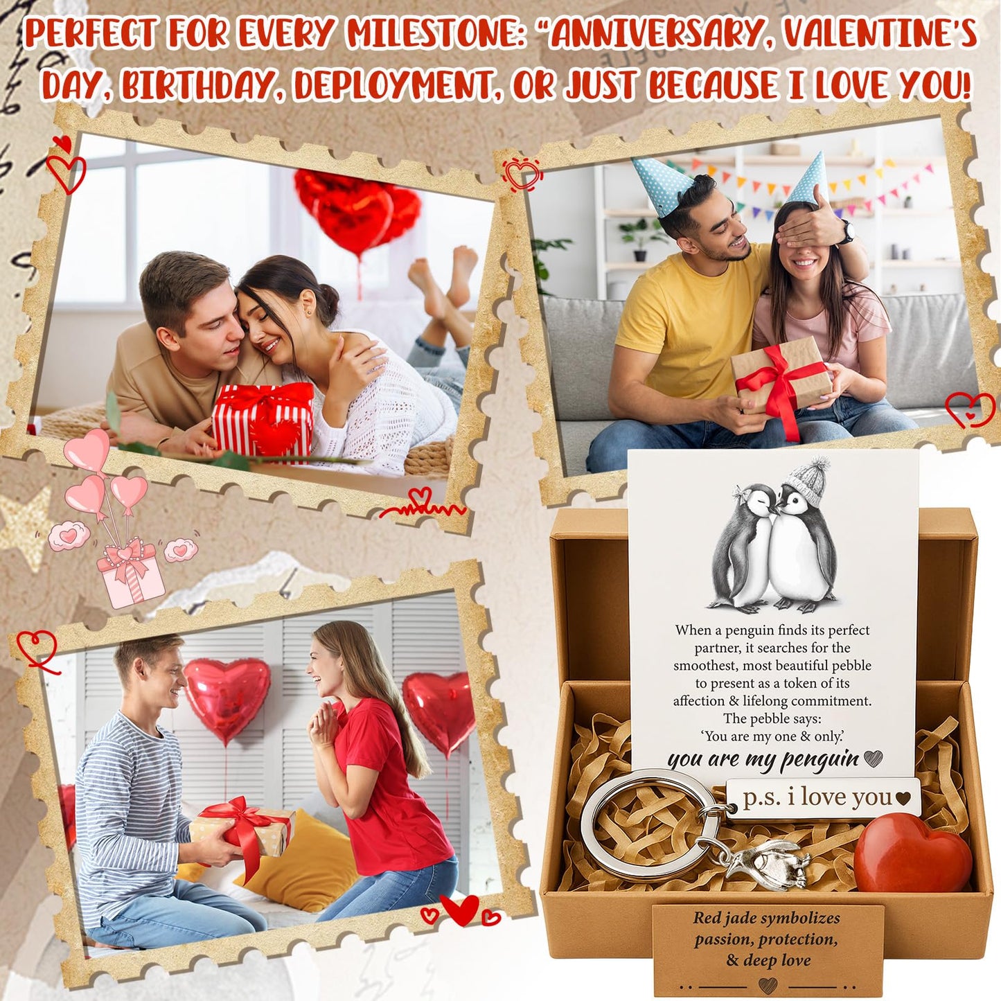 BABYQLO Penguin Gift Box Set - Romantic Anniversary I Love You Presents for Him or Her, Girlfriend, Boyfriend, Fiancee, Wife, Husband - Valentine's Day, Birthday, Engagement & Easter Basket Stuffer