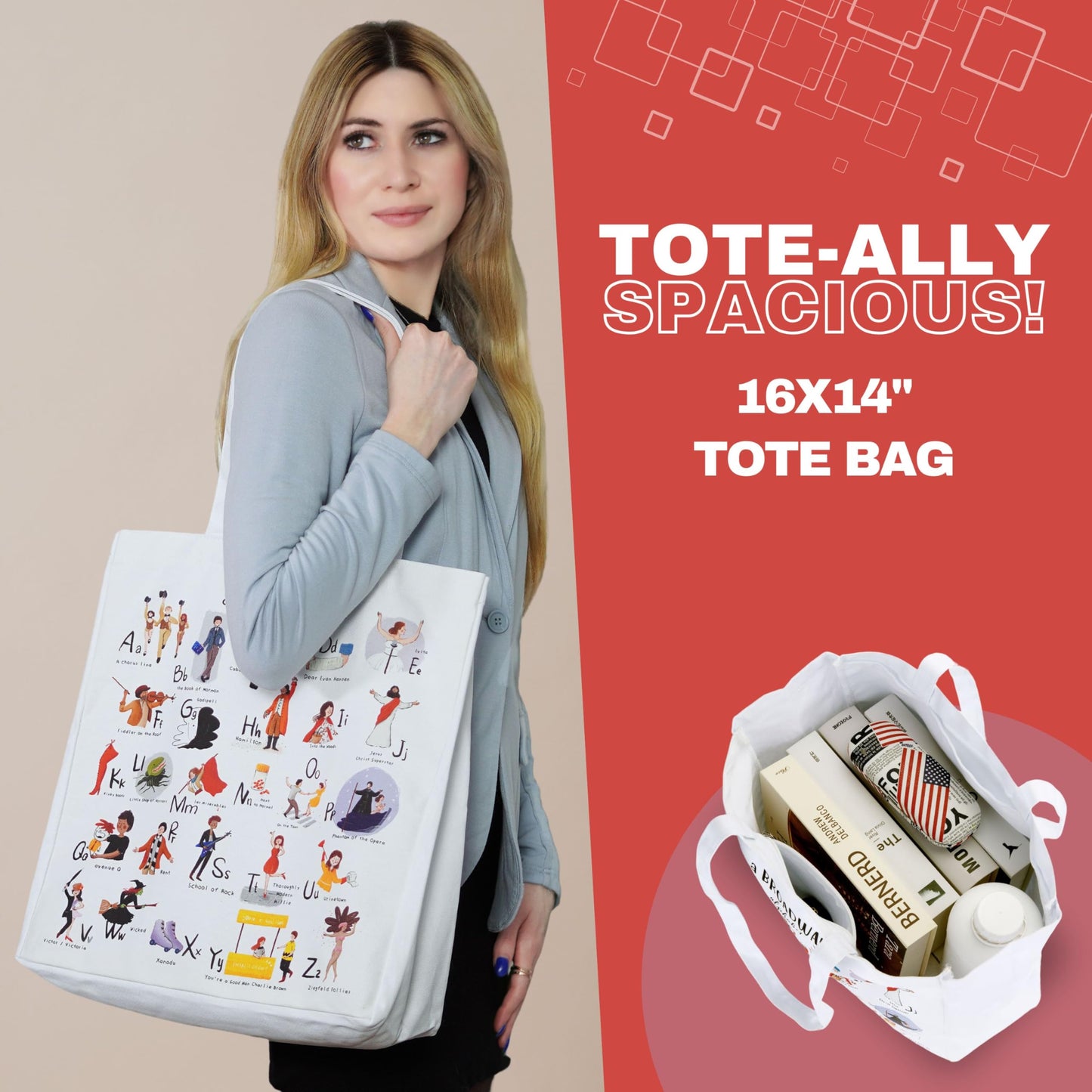 UTOPISH Broadway Tote Bag and Cosmetic Bag Set - Gifts for Musical Theatre Lovers - 26 Unique Designs for Broadway Musical Gifts