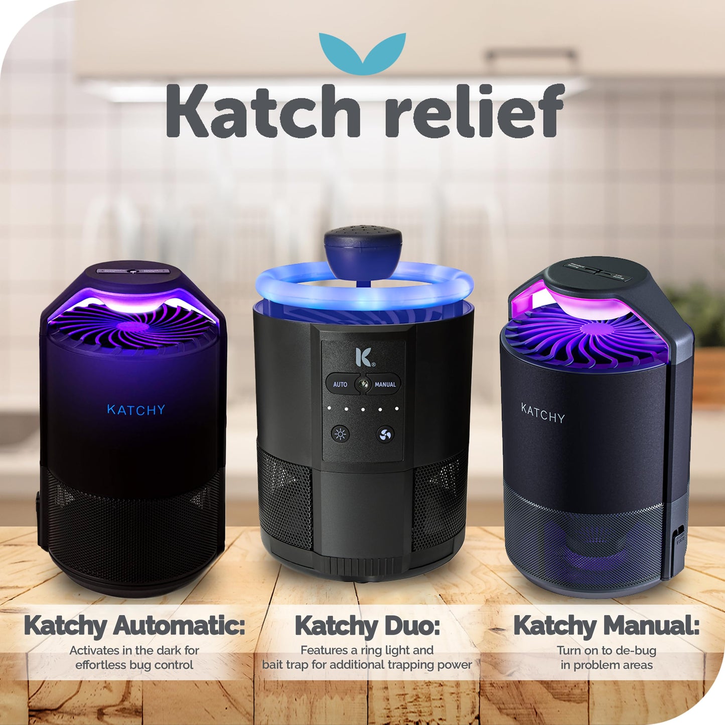 Katchy Flying Insect Trap Indoor – Catcher & Killer for Mosquito, Fruit Fly, Gnat & Small Moth – Non-Zapper with Suction & Blue Light – Ideal for Indoor Spaces, Kitchen & Plants (Original, Black)