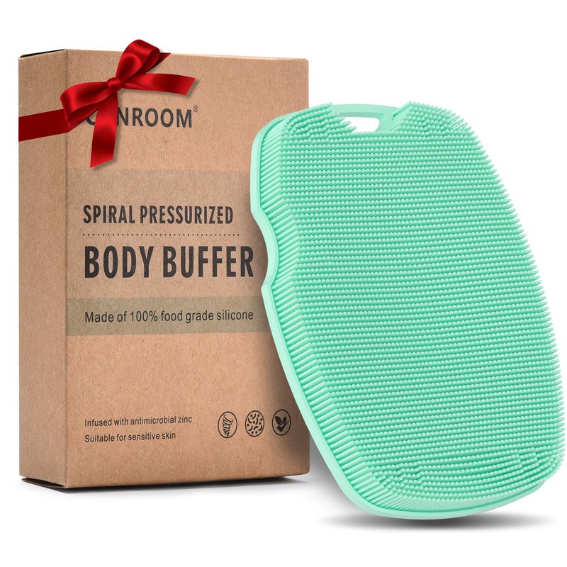 Canroom Silicone Body Scrubber - Anti Zinc Infused-Highly Elastic Bristles Exfoliating Body Scrubber for Shower Body,Cellulite Reduction,Blood Circulation - Green