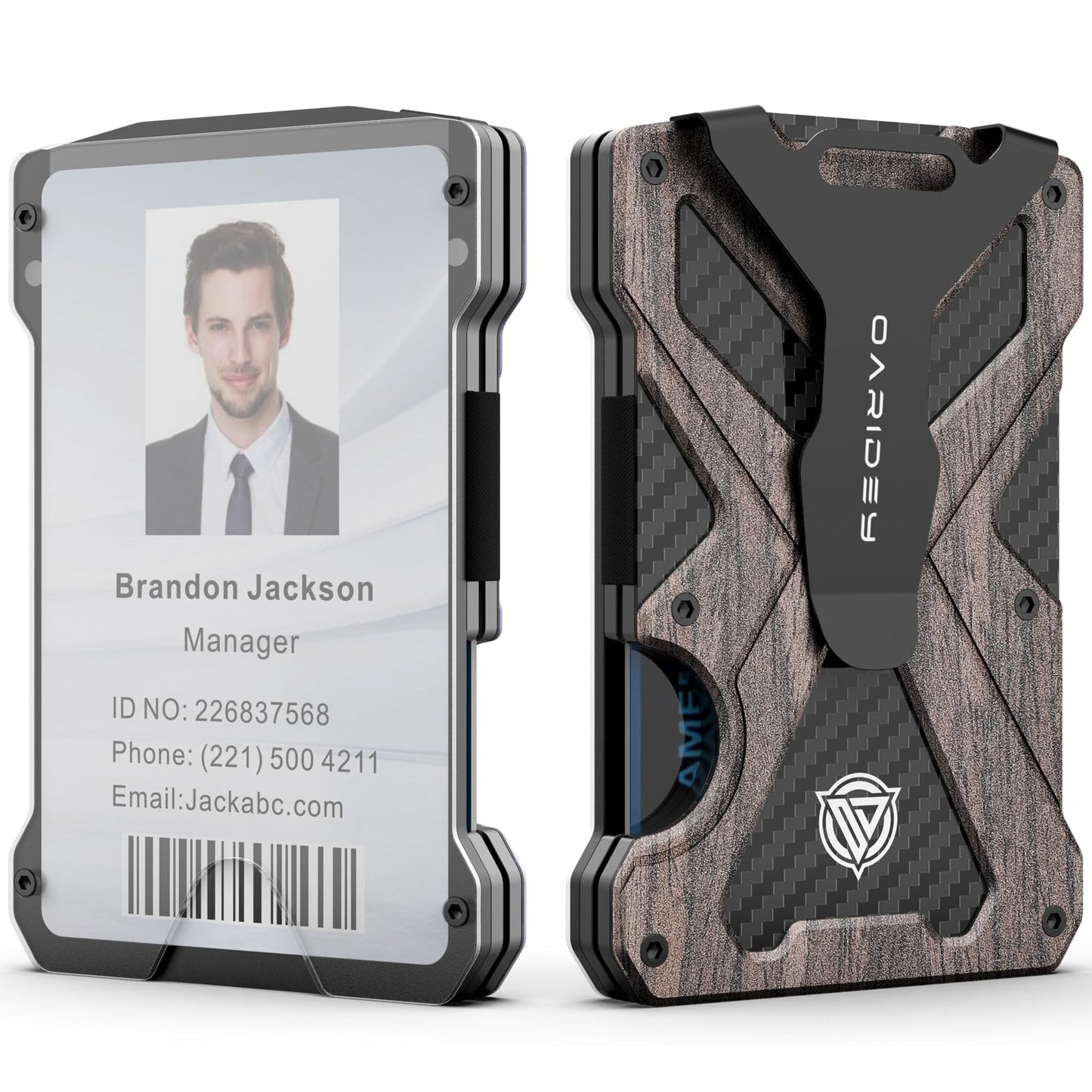 Minimalist Wallet for Men- Slim Aluminum Metal Money Clip Wallet with Clear ID Card Holder, Carbon Fiber Wallet, RFID Blocking,Holds up 15 Cards with Cash Clip,Ultra-Thin Tactical Wallet - Walnut Wood