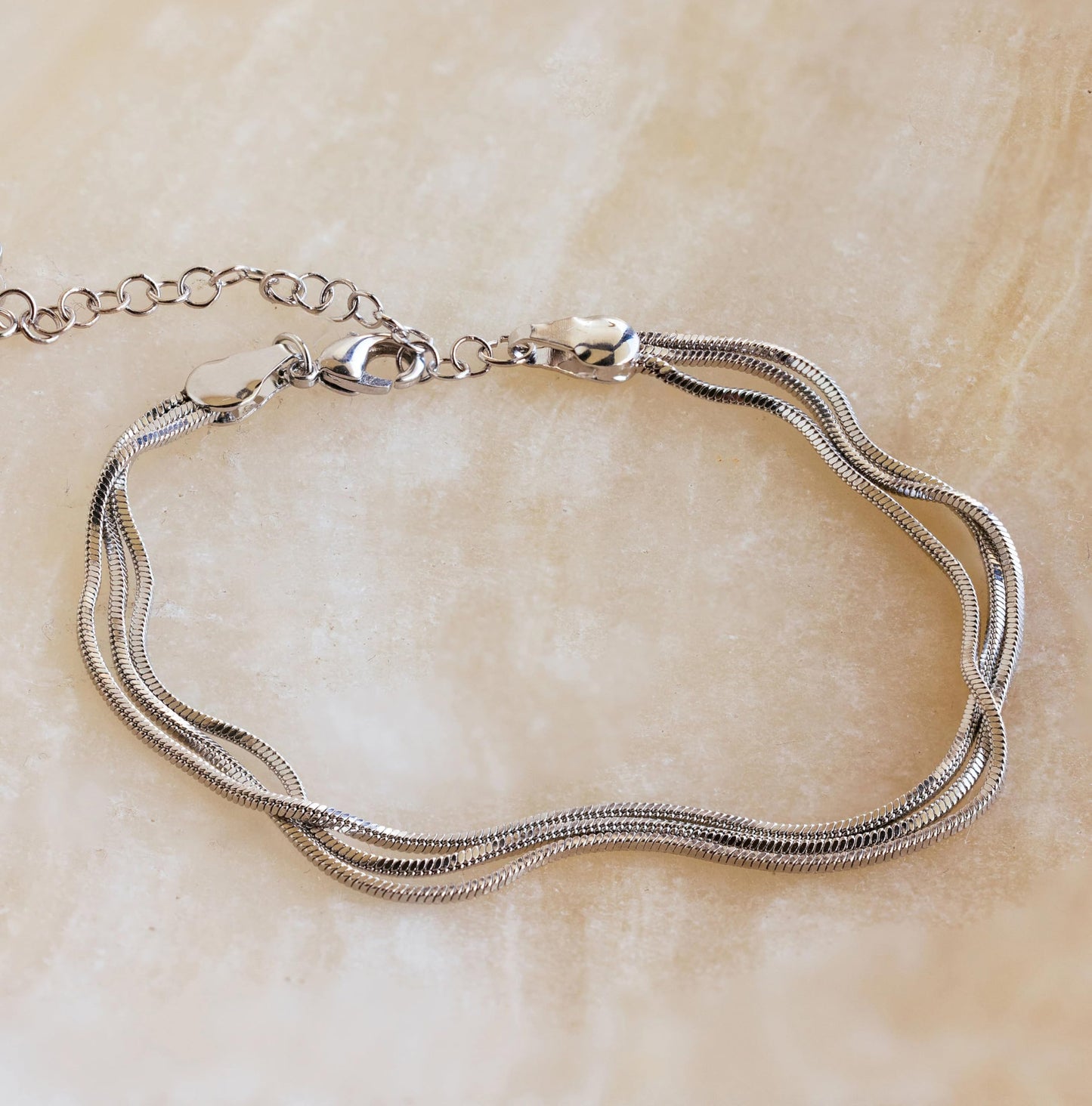 Striviio 14K Silver Plated Bracelets for Women Triple Herringbone Chain Bracelet Minimalist, Dainty Silver Bracelet for Everyday Wear, Minimalist Jewelry