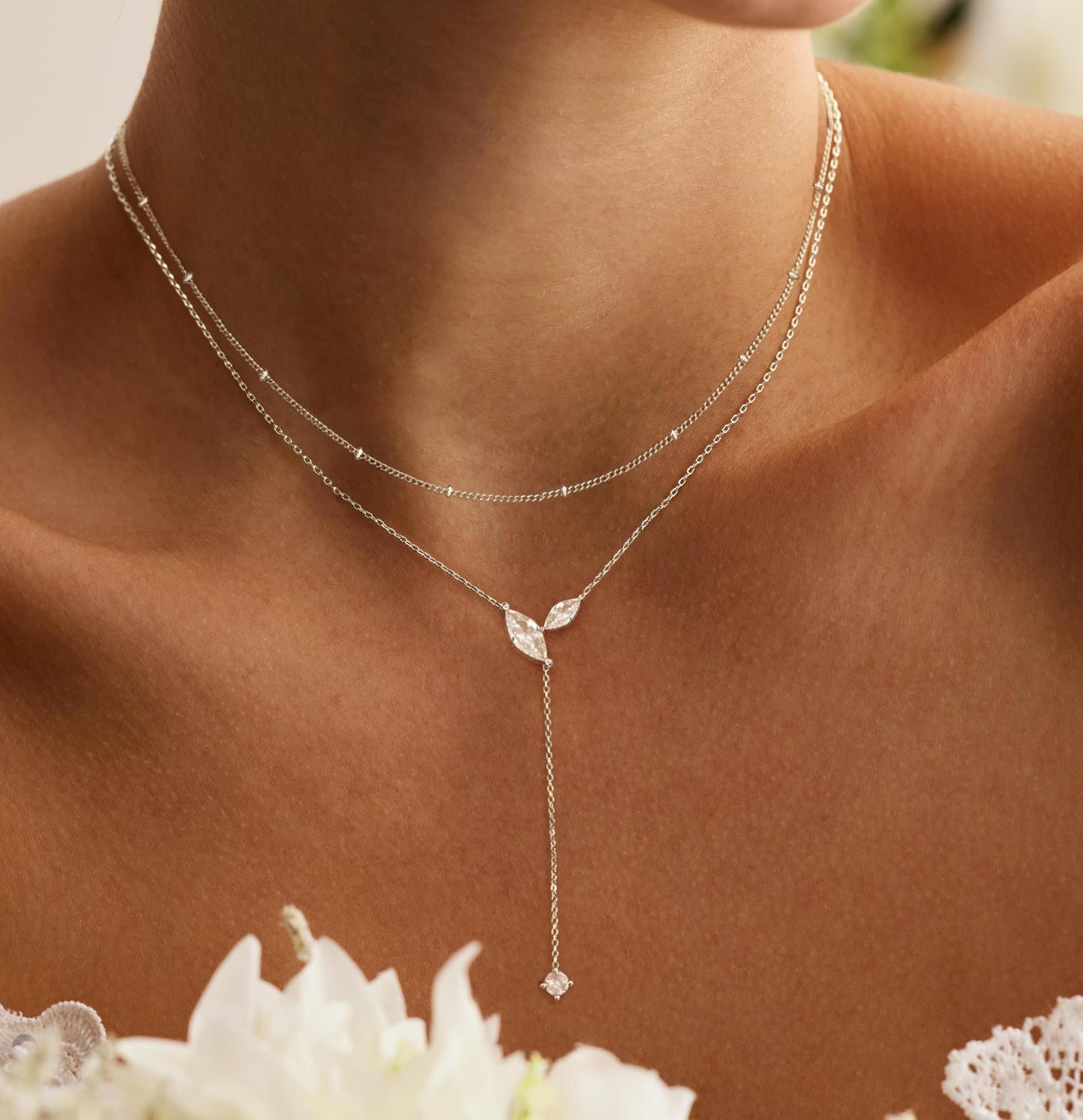 FUCJOEE Silver Layered Necklaces for Women, Dainty Long Silver Necklace Stack Boho Y Shaped Drop Necklace Set Simple Layering Necklaces for Women Trendy Silver Jewelry Set Fashion Accessories