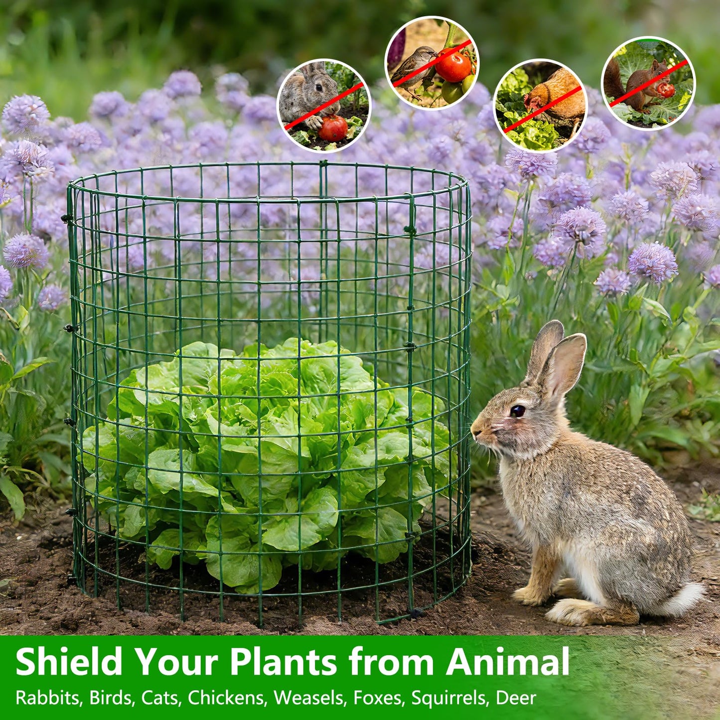 10 Pack Plant Protectors from Animals, 12''x14'' Metal Plant Cages for Outdoor Plants, Garden Plant Protector with Stakes & Zip Ties, Keep Rabbits Squirrels Out, Plant Cage for Flowers Vegetables