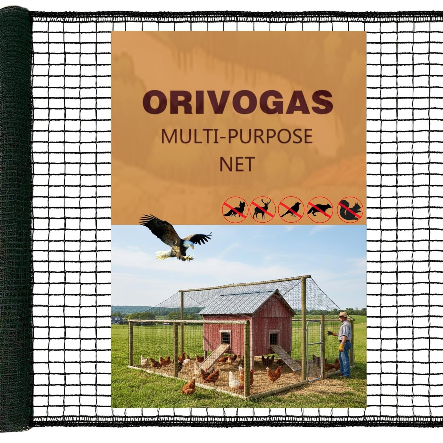 ORIVOGAS Heavy Duty Bird Netting for Chicken Coop, 19.5 x 19.5 ft 0.8”Mesh HDPE Chicken Netting for Hawks with Reinforced Edges, Durable & Reusable Poultry Netting for Garden Raised Beds & Fruit Trees