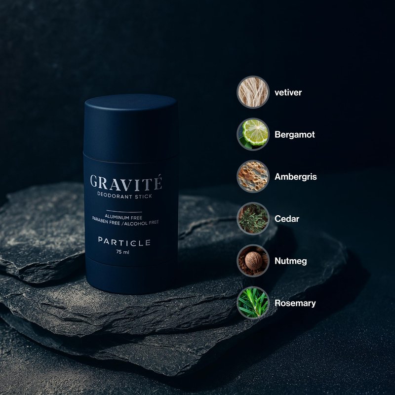 Gravité Deodorant for Men – Aluminum and Paraben Free, Fresh & Invigorating Scent with Bergamot, Grapefruit, Rosemary, Cashmere Wood & Vetiver – Long-Lasting Deodorant Inspired by Gravité Cologne 75ml